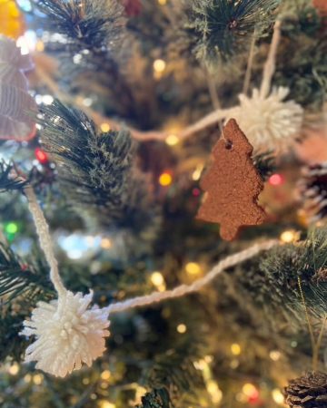 close up of diy christmas ornaments tree