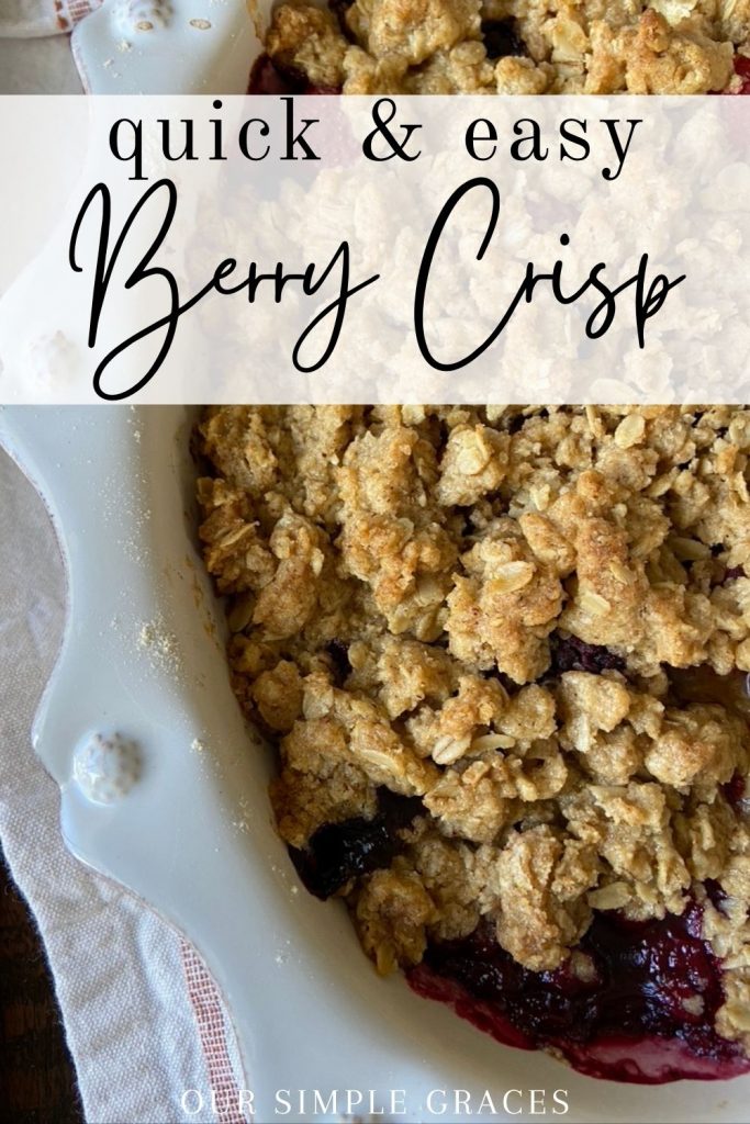 This quick and easy berry crisp is made with frozen mixed berries is so delicious and only takes minutes to prepare! Using frozen mixed berries, there is no washing or chopping, and mixes altogether in the same dish you bake it in! Make this easy Berry Crisp on a weeknight when you don't have a lot of time or serve for any celebration! 