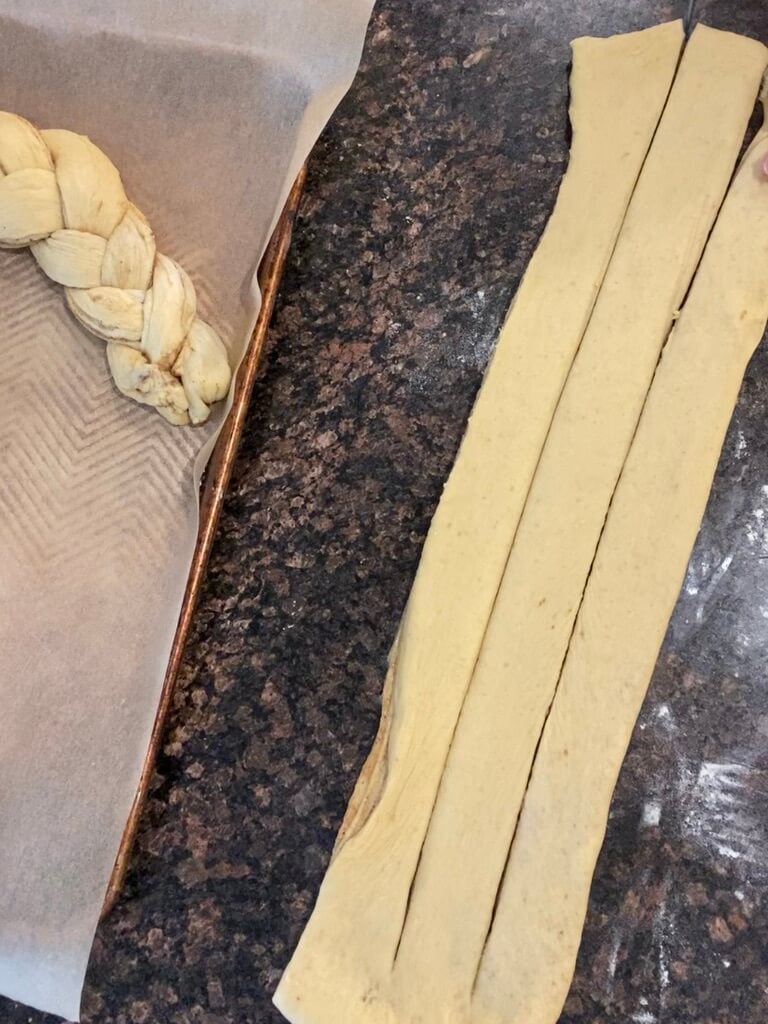 dough cut in three strips