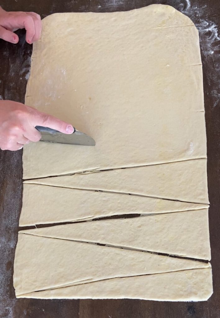 cutting out dough with pastry bench