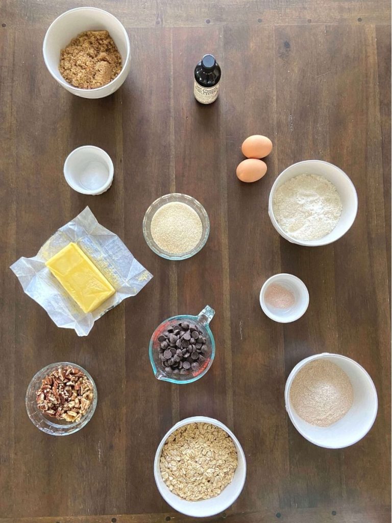 ingredients on table in bowls and measuring cups