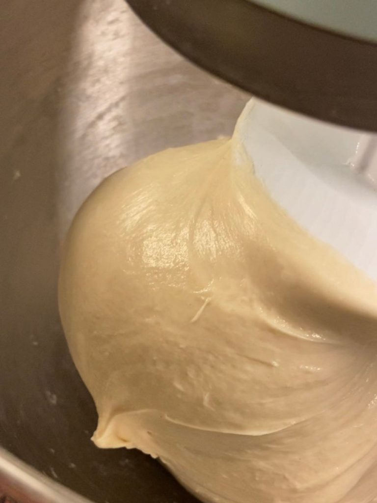dough mixing in stand mixer