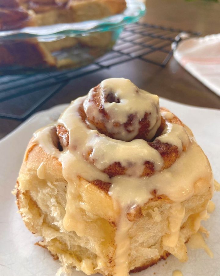 This Cinnamon Rolls Sourdough Starter recipe is the epitome of delish- with soft, buttery dough, ooey gooey filling and melty maple cream cheese glaze drizzled on top.