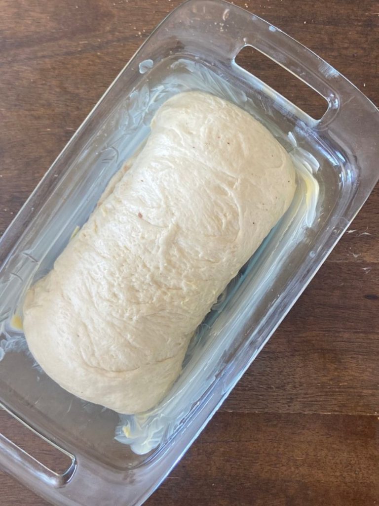 Sourdough dough in loaf pan