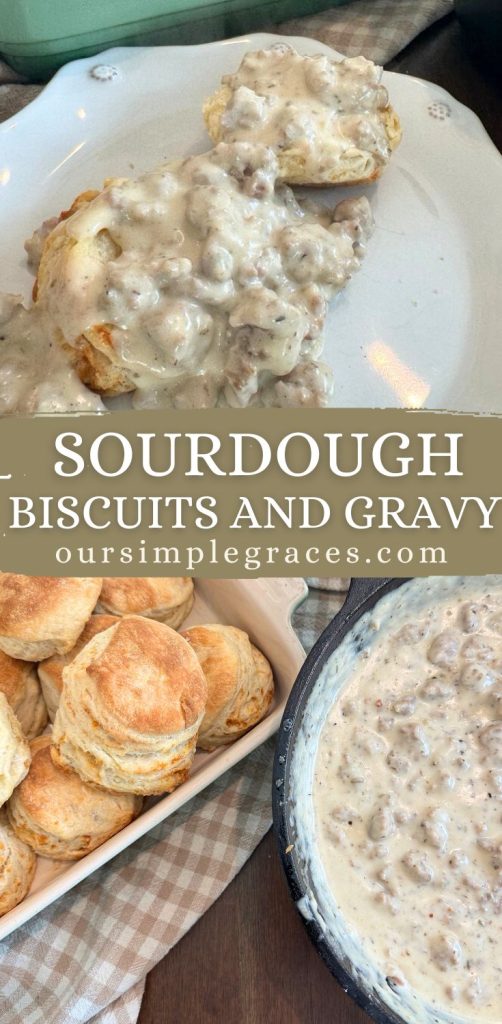Sourdough Biscuits and Gravy are the most cozy, comfort food breakfast that is so quick and simple to bring together. The flakey, buttery sourdough biscuits paired with the perfectly seasoned sausage gravy makes the very best biscuits and gravy, a true crowd pleaser.