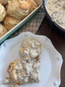 Sourdough Biscuits and Gravy are the most cozy, comfort food breakfast that is so quick and simple to bring together. The flakey, buttery sourdough biscuits paired with the perfectly seasoned sausage gravy makes the very best biscuits and gravy, a true crowd pleaser.